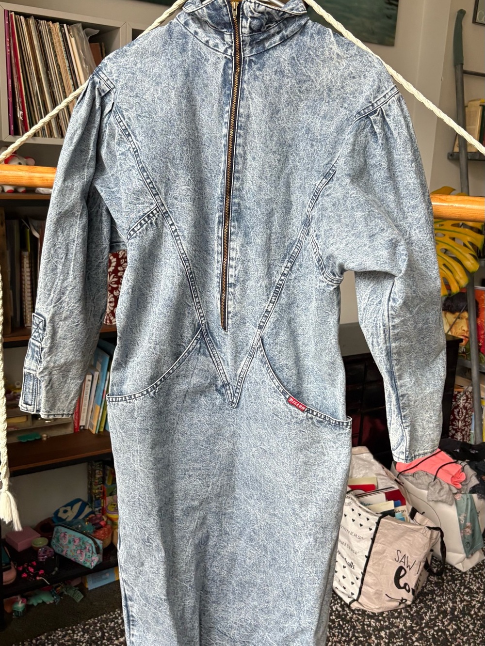 Acid Wash Denim Jumpsuit with Front Zip